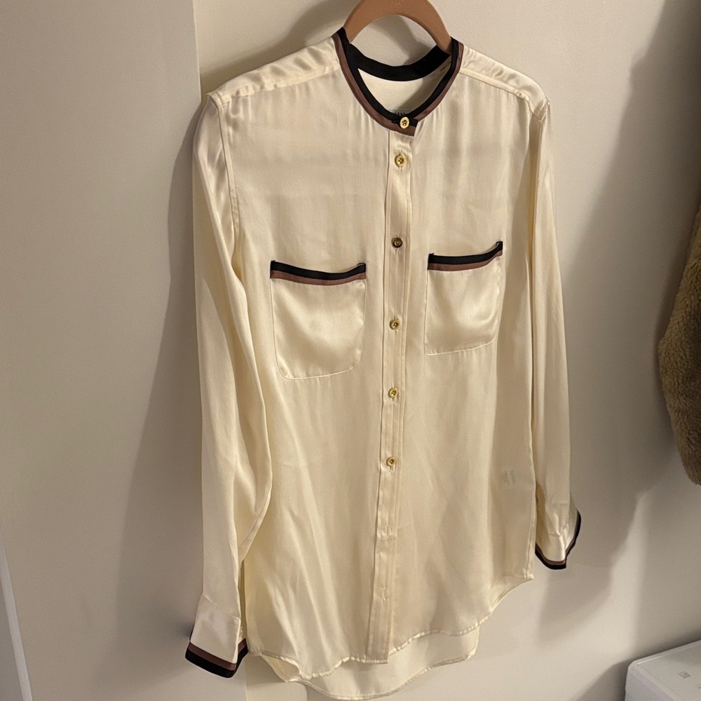 Equipment Cream Blouse with Black Trim